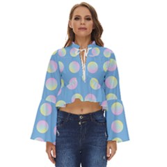 Abstract Stylish Design Pattern Blue Boho Long Bell Sleeve Top by brightlightarts