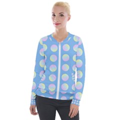 Abstract Stylish Design Pattern Blue Velvet Zip Up Jacket