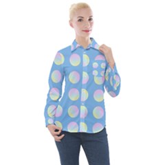 Abstract Stylish Design Pattern Blue Women s Long Sleeve Pocket Shirt