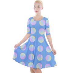 Abstract Stylish Design Pattern Blue Quarter Sleeve A-line Dress