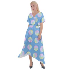 Abstract Stylish Design Pattern Blue Cross Front Sharkbite Hem Maxi Dress