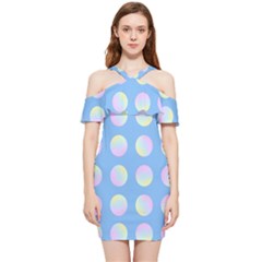 Abstract Stylish Design Pattern Blue Shoulder Frill Bodycon Summer Dress