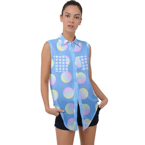 Abstract Stylish Design Pattern Blue Sleeveless Chiffon Button Shirt by brightlightarts