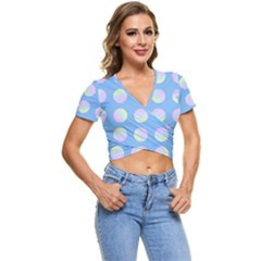 Abstract Stylish Design Pattern Blue Short Sleeve Foldover Tee