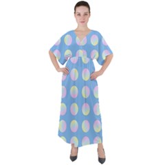 Abstract Stylish Design Pattern Blue V-neck Boho Style Maxi Dress by brightlightarts