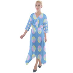 Abstract Stylish Design Pattern Blue Quarter Sleeve Wrap Front Maxi Dress by brightlightarts