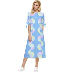 Abstract Stylish Design Pattern Blue Bow Sleeve Chiffon Midi Dress by brightlightarts