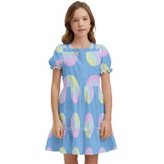 Abstract Stylish Design Pattern Blue Kids  Puff Sleeved Dress by brightlightarts