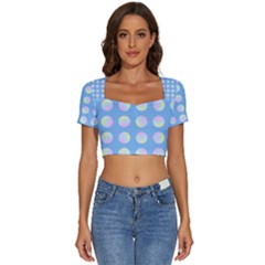 Abstract Stylish Design Pattern Blue Short Sleeve Square Neckline Crop Top  by brightlightarts