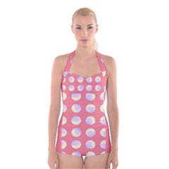 Abstract Stylish Design Pattern Red Boyleg Halter Swimsuit  by brightlightarts