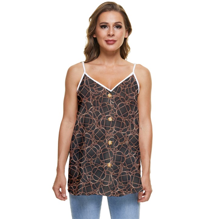 Random Abstract Geometry Motif Pattern Casual Spaghetti Strap Chiffon Top