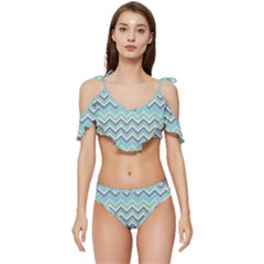 Zigzag Blue Ruffle Edge Tie Up Bikini Set	