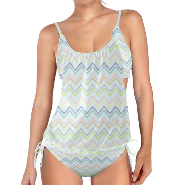 Zigzag Multi-colors White Tankini Set