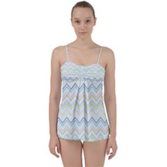 Zigzag Multi-colors White Babydoll Tankini Set by PaperDesignNest