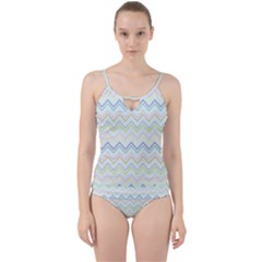 Zigzag Multi-colors White Cut Out Top Tankini Set by PaperDesignNest