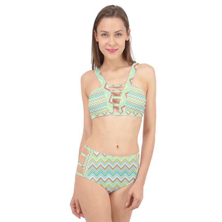 Zigzag Multi-colors Teal Cage Up Bikini Set