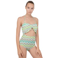 Zigzag Multi-colors Teal Scallop Top Cut Out Swimsuit by PaperDesignNest