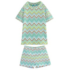 Zigzag Multi-colors Teal Kids  Swim Tee and Shorts Set