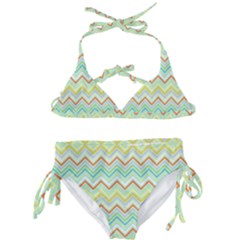 Zigzag Multi-colors Teal Kids  Classic Bikini Set by PaperDesignNest