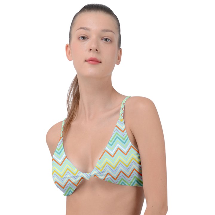 Zigzag Multi-colors Teal Knot Up Bikini Top