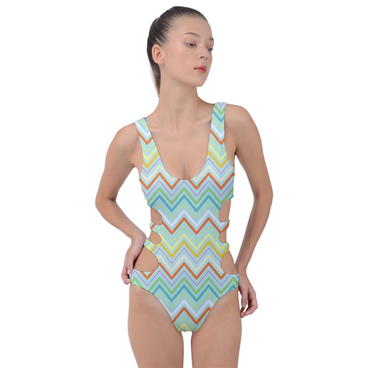 Zigzag Multi-colors Teal Side Cut Out Swimsuit