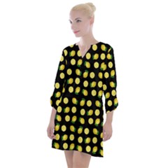 Yellow Lemon And Slices Black Open Neck Shift Dress