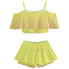 Polka Dots Gradient Pattern Kids  Off Shoulder Skirt Bikini by PaperDesignNest