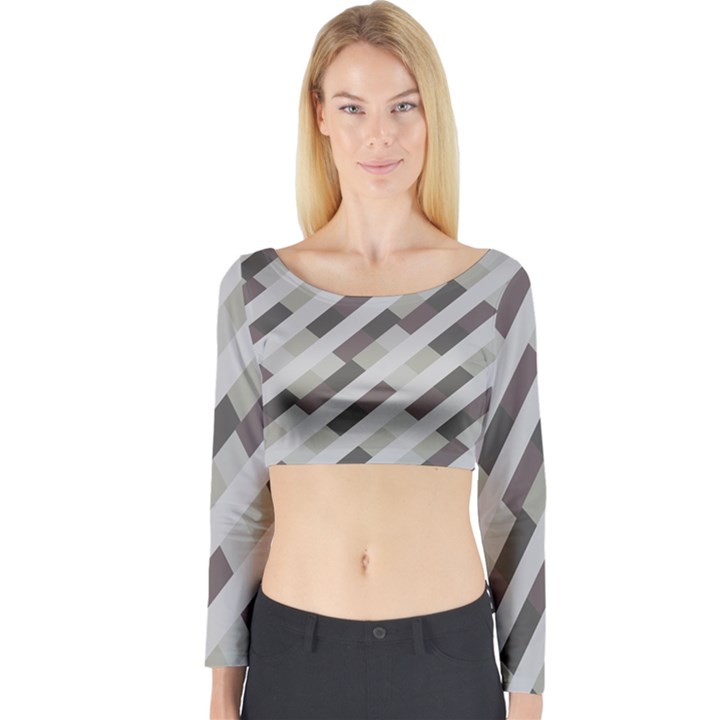 Pale Multicolored Stripes Pattern Long Sleeve Crop Top