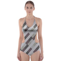 Pale Multicolored Stripes Pattern Cut-out One Piece Swimsuit by dflcprintsclothing