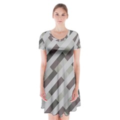 Pale Multicolored Stripes Pattern Short Sleeve V-neck Flare Dress by dflcprintsclothing