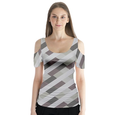 Pale Multicolored Stripes Pattern Butterfly Sleeve Cutout Tee  by dflcprintsclothing