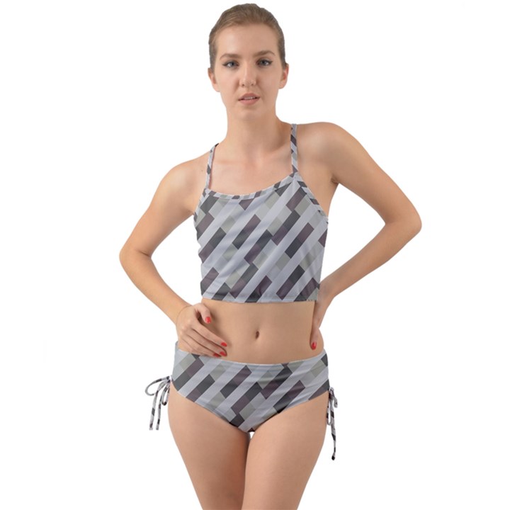 Pale Multicolored Stripes Pattern Mini Tank Bikini Set