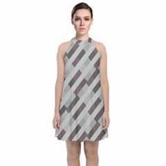 Pale Multicolored Stripes Pattern Velvet Halter Neckline Dress  by dflcprintsclothing