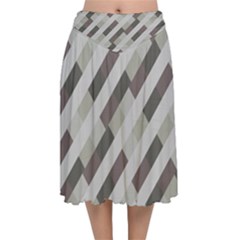 Pale Multicolored Stripes Pattern Velvet Flared Midi Skirt