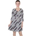 Pale Multicolored Stripes Pattern Quarter Sleeve Ruffle Waist Dress View1