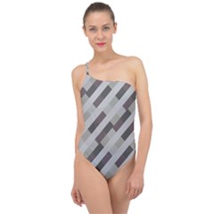 Pale Multicolored Stripes Pattern Classic One Shoulder Swimsuit by dflcprintsclothing