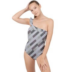 Pale Multicolored Stripes Pattern Frilly One Shoulder Swimsuit by dflcprintsclothing