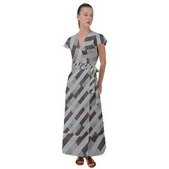 Pale Multicolored Stripes Pattern Flutter Sleeve Maxi Dress by dflcprintsclothing