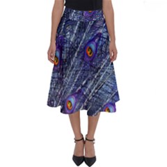 Peacock-feathers-color-plumage Blue Perfect Length Midi Skirt by danenraven