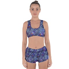 Peacock-feathers-color-plumage Blue Racerback Boyleg Bikini Set by danenraven