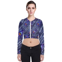 Peacock-feathers-color-plumage Blue Long Sleeve Zip Up Bomber Jacket by danenraven