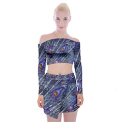 Peacock-feathers-color-plumage Blue Off Shoulder Top With Mini Skirt Set by danenraven