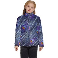 Peacock-feathers-color-plumage Blue Kids  Puffer Bubble Jacket Coat by danenraven