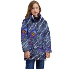 Peacock-feathers-color-plumage Blue Kid s Hooded Longline Puffer Jacket by danenraven