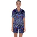 Peacock-feathers-color-plumage Blue Satin Short Sleeve Pajamas Set View1