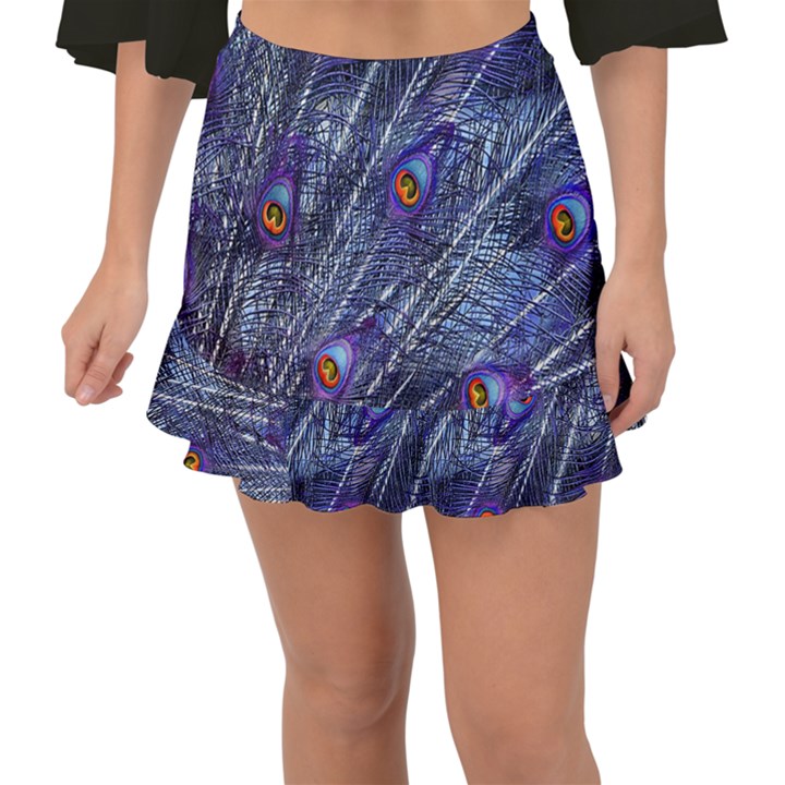 Peacock-feathers-color-plumage Blue Fishtail Mini Chiffon Skirt