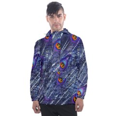 Peacock-feathers-color-plumage Blue Men s Front Pocket Pullover Windbreaker by danenraven