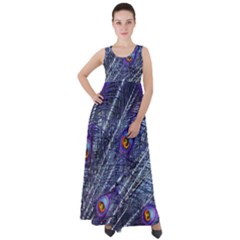 Peacock-feathers-color-plumage Blue Empire Waist Velour Maxi Dress by danenraven