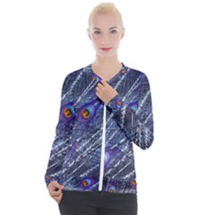 Peacock-feathers-color-plumage Blue Casual Zip Up Jacket by danenraven