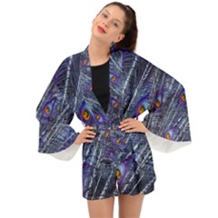 Peacock-feathers-color-plumage Blue Long Sleeve Kimono by danenraven